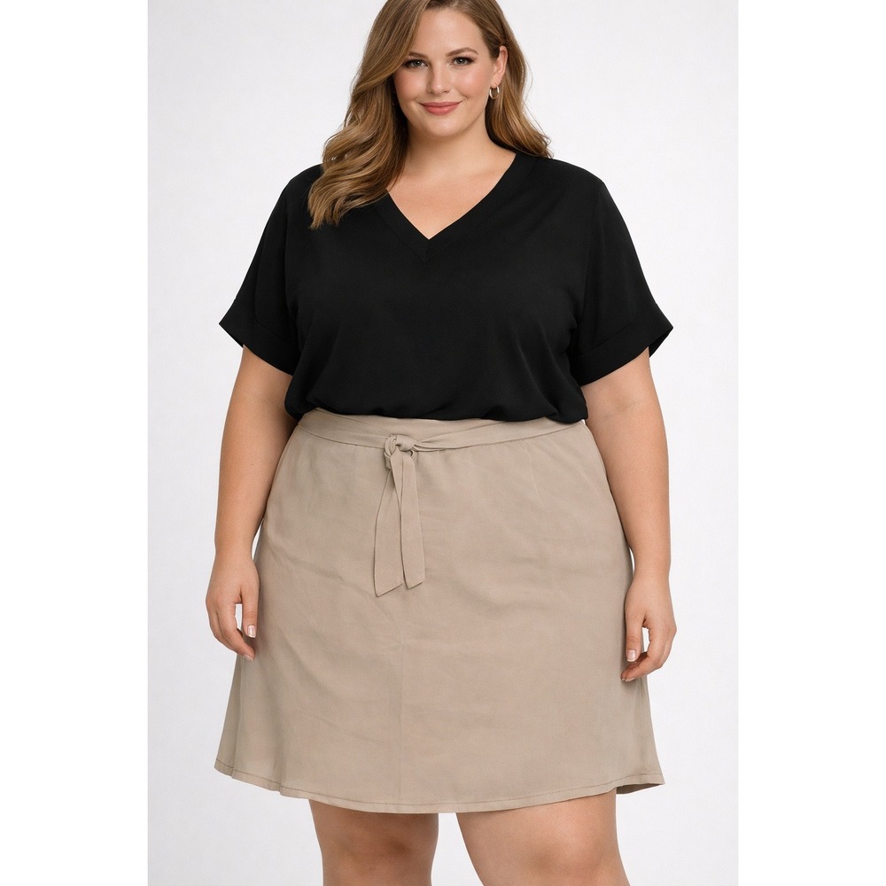 Eloquii Skirt Women 26/28 Tan Beige Tie Waist A-Line‎ Mini Woven Plus Size NEW